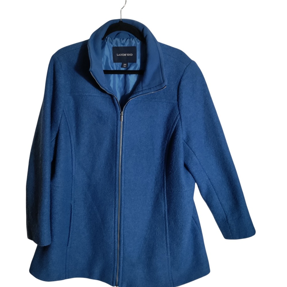 Lands End Womens Blue Wool Blend Zip Coat Size 18W‎